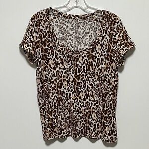 Banana Republic Casual cozy slub Leopard print short sleeve Scoop-Neck t-shirt